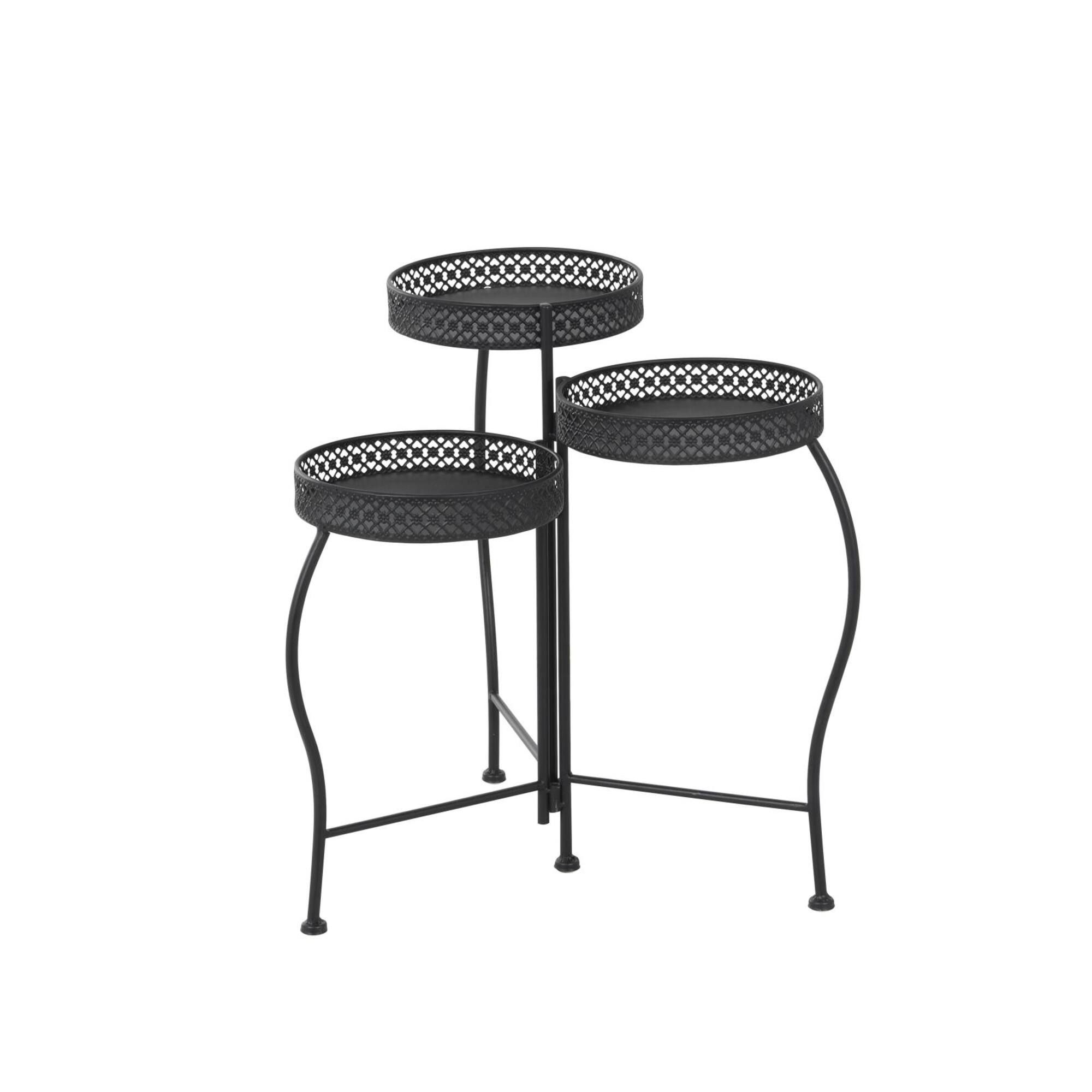 20" Metal Curved Folding 3-Tier Plant Stand with Floral & Scroll Patterns